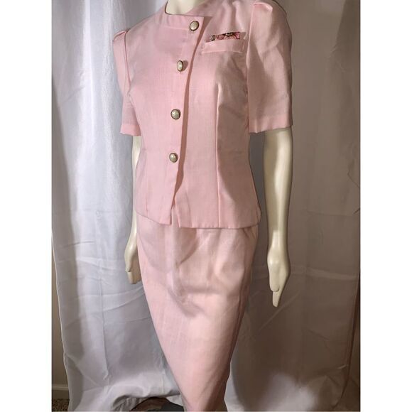 Vintage Pink Puff Sleeve Skirt Set 10P - Picture 1 of 11